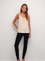 Cream Anna Singlet Thin Strap Brown Top with Lace - Image 3 of 6