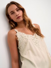 Cream Anna Singlet Thin Strap Brown Top with Lace - Image 4 of 6