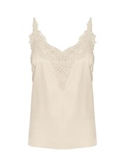 Cream Anna Singlet Thin Strap Brown Top with Lace - Image 5 of 6