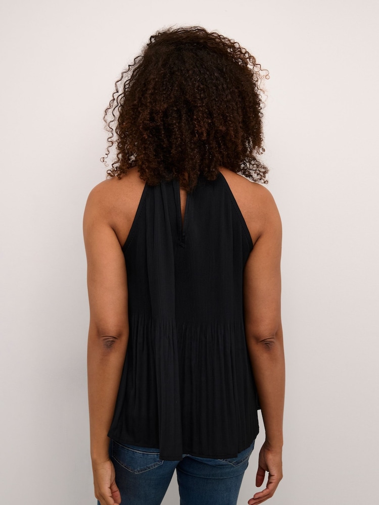 Cream Bellah Halterneck Flower Applique Black Top - Image 2 of 6