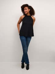 Cream Bellah Halterneck Flower Applique Black Top - Image 3 of 6
