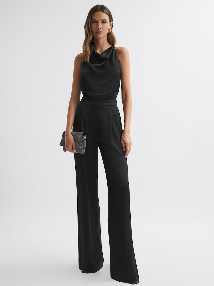 Reiss Black Malia Cowl Neck Jumpsuit - Image 1 of 4