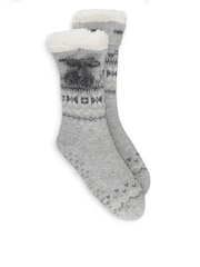 Totes Grey Fair Isle Knit Slipper Socks with Sherpa Lining - Image 3 of 5
