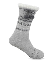 Totes Grey Fair Isle Knit Slipper Socks with Sherpa Lining - Image 4 of 5