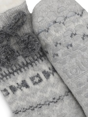 Totes Grey Fair Isle Knit Slipper Socks with Sherpa Lining - Image 5 of 5