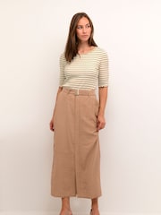 Cream Ribba Striped Brown Blouses - Image 1 of 6