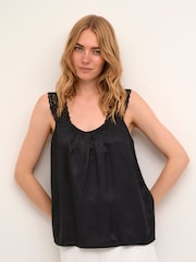 Cream Linga Lace Strap Black Top - Image 1 of 6