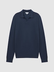 Reiss Eclipse Blue Milburn Merino Wool Open Collar Polo Shirt - Image 2 of 5