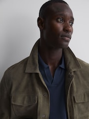 Reiss Eclipse Blue Milburn Merino Wool Open Collar Polo Shirt - Image 4 of 5