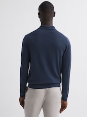 Reiss Eclipse Blue Milburn Merino Wool Open Collar Polo Shirt - Image 5 of 5