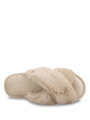 Totes Natural Crossover Faux Fur Slider Slippers - Image 3 of 5