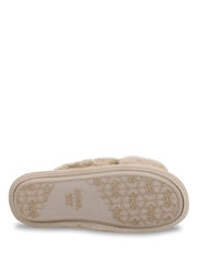 Totes Natural Crossover Faux Fur Slider Slippers - Image 4 of 5