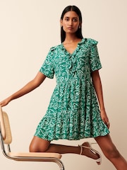 Green Floral Ruffle Detail Mini Smock Dress - Image 3 of 5