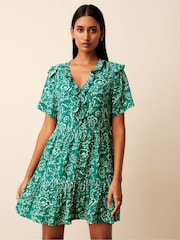 Green Floral Ruffle Detail Mini Smock Dress - Image 4 of 5