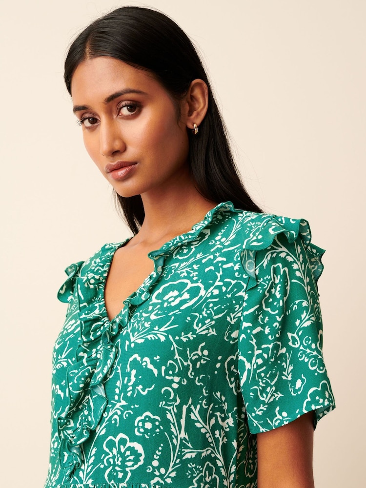 Green Floral Ruffle Detail Mini Smock Dress - Image 5 of 5