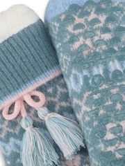 Totes Blue Fair Isle Knit Crop Slipper Socks with Sherpa Lining - Image 4 of 5