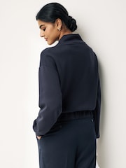 Navy Blue Slinky Notch Neck Long Sleeve Quarter Zip Sweatshirt - Image 3 of 6