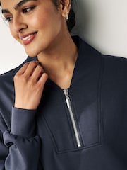 Navy Blue Slinky Notch Neck Long Sleeve Quarter Zip Sweatshirt - Image 4 of 6