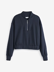 Navy Blue Slinky Notch Neck Long Sleeve Quarter Zip Sweatshirt - Image 5 of 6