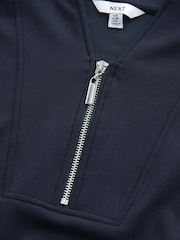 Navy Blue Slinky Notch Neck Long Sleeve Quarter Zip Sweatshirt - Image 6 of 6