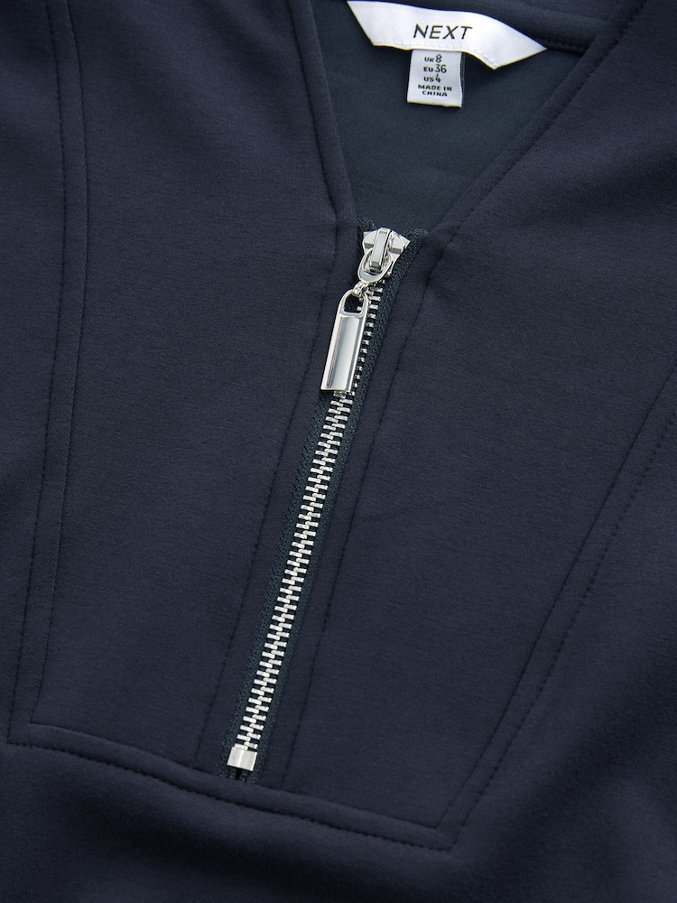 Navy Blue Slinky Notch Neck Long Sleeve Quarter Zip Sweatshirt - Image 6 of 6
