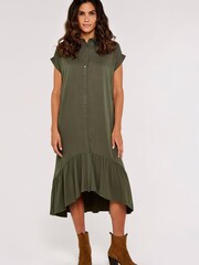Apricot Khaki Green Boxy Tiered Hem Maxi Dress - Image 1 of 4