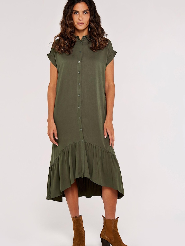 Apricot Khaki Green Boxy Tiered Hem Maxi Dress - Image 1 of 4