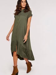 Apricot Khaki Green Boxy Tiered Hem Maxi Dress - Image 3 of 4