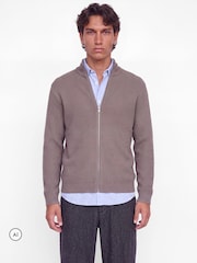 JACK & JONES Brown High Neck Knitted Zip Cardigan - Image 2 of 9