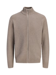 JACK & JONES Brown High Neck Knitted Zip Cardigan - Image 5 of 9