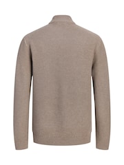 JACK & JONES Brown High Neck Knitted Zip Cardigan - Image 6 of 9