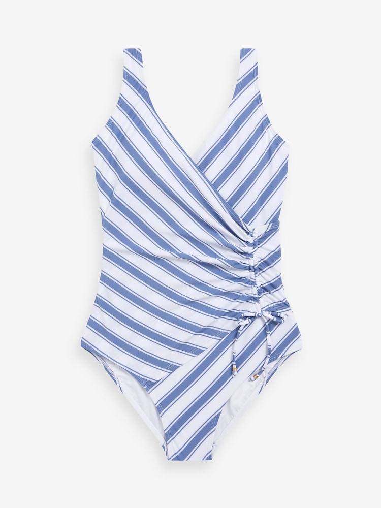 Blue/White Stripe Ruched Side Tummy Shaping Control Swimsuit - Image 5 of 5