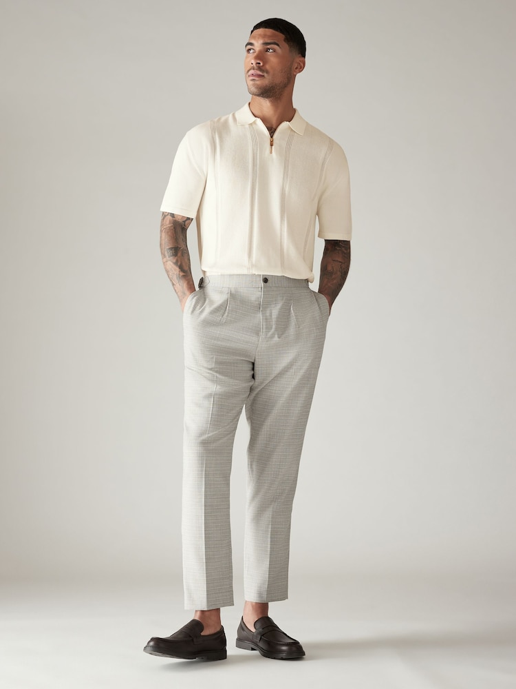 Ecru/White Regular 100% Cotton Textured Stripe Knit Polo Shirt - Image 2 of 7