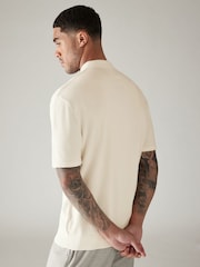 Ecru/White Regular 100% Cotton Textured Stripe Knit Polo Shirt - Image 3 of 7