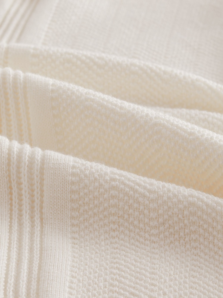 Ecru/White Regular 100% Cotton Textured Stripe Knit Polo Shirt - Image 7 of 7