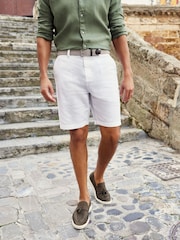 White Linen Cotton Chino Shorts with Belt Included - Image 2 of 7