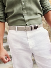 White Linen Cotton Chino Shorts with Belt Included - Image 4 of 7