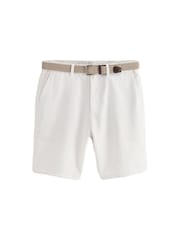 White Linen Cotton Chino Shorts with Belt Included - Image 5 of 7