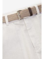 White Linen Cotton Chino Shorts with Belt Included - Image 6 of 7
