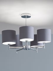 Pacific Silver Metal/Grey Plaza Linen 5 Arm Ceiling Light Pendant - Image 1 of 2