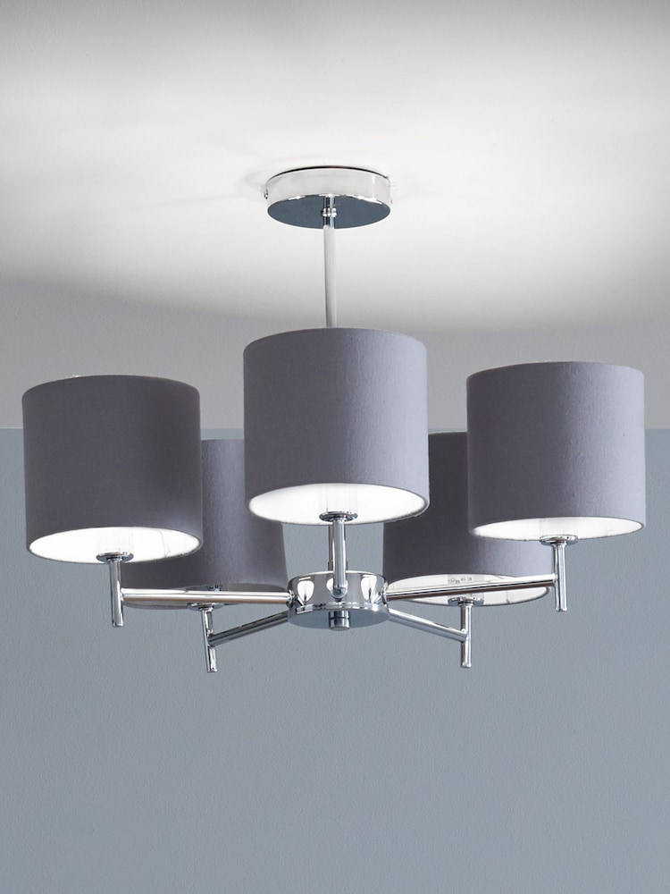 Pacific Silver Metal/Grey Plaza Linen 5 Arm Ceiling Light Pendant - Image 1 of 2
