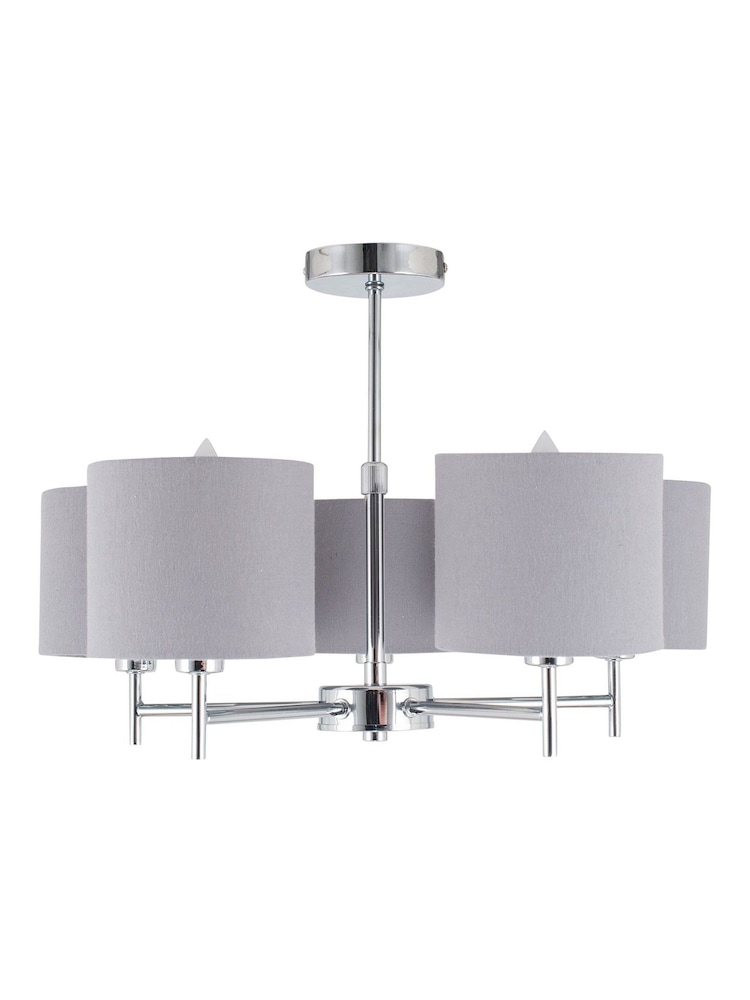 Pacific Silver Metal/Grey Plaza Linen 5 Arm Ceiling Light Pendant - Image 2 of 2