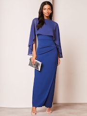 Lipsy Cobalt Blue Chiffon Cape Wrap Skirt Maxi Dress - Image 1 of 4