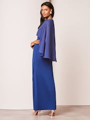 Lipsy Cobalt Blue Chiffon Cape Wrap Skirt Maxi Dress - Image 2 of 4