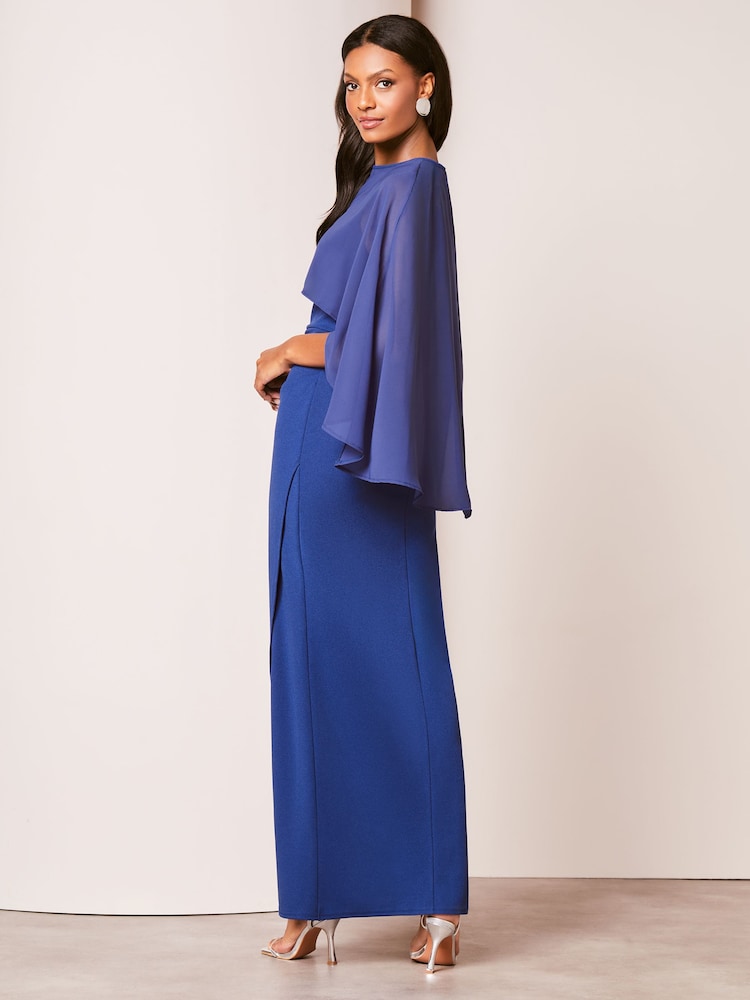 Lipsy Cobalt Blue Chiffon Cape Wrap Skirt Maxi Dress - Image 2 of 4