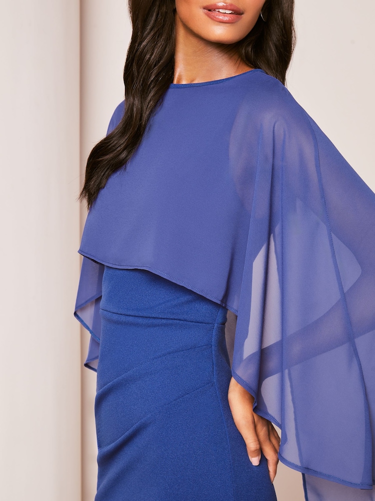 Lipsy Cobalt Blue Chiffon Cape Wrap Skirt Maxi Dress - Image 4 of 4