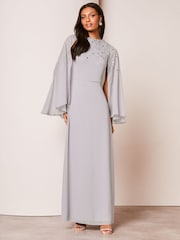 Lipsy Silver Hand Embellished Cape Maxi Dress - Image 1 of 4