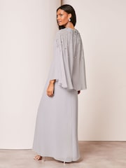 Lipsy Silver Hand Embellished Cape Maxi Dress - Image 2 of 4