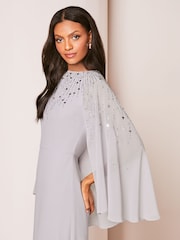 Lipsy Silver Hand Embellished Cape Maxi Dress - Image 3 of 4