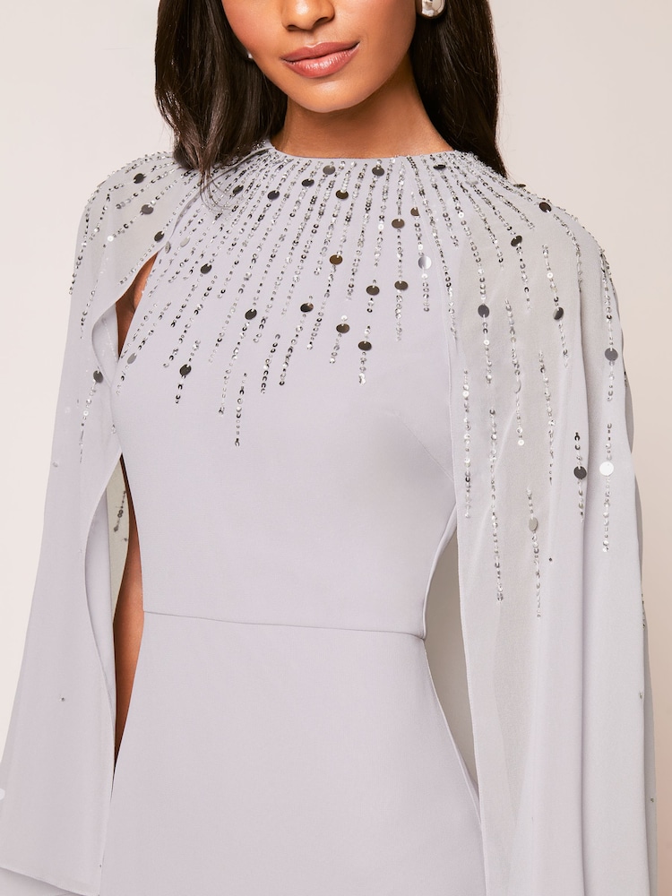Lipsy Silver Hand Embellished Cape Maxi Dress - Image 4 of 4